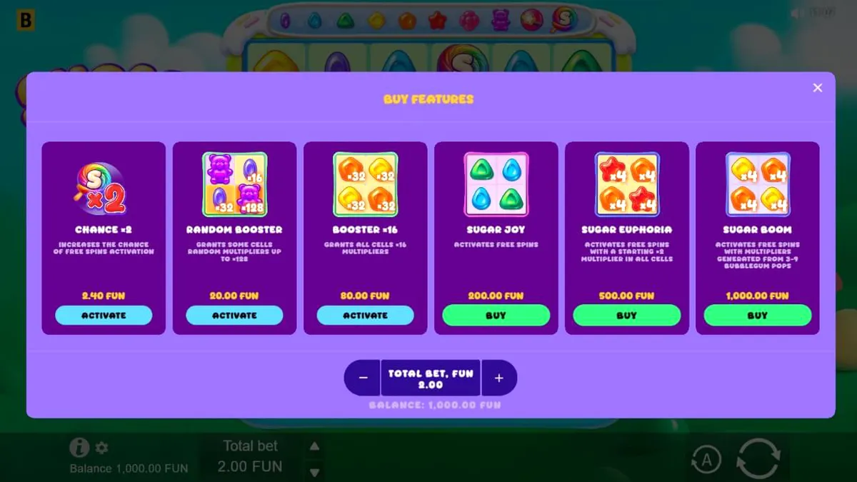 Tampilan visual ceria dari permainan slot Sugar Merge Up dengan latar belakang dunia permen.